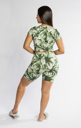 Tie dye 2 piece lounge set, cropped tee and biker shorts