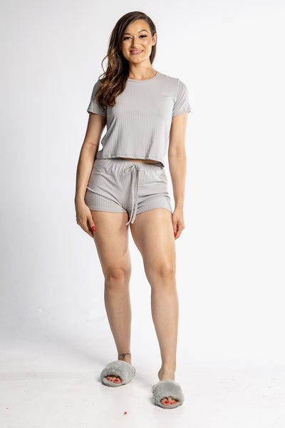 2 Piece Ribbed Top and Shorts Lounge